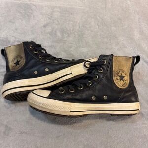 Converse Chuck Taylor All Star Leather High Top Boot Black Gold Fleece Lined